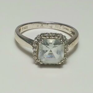 925 Silver Green Amethyst Ring Sz 9-3/4